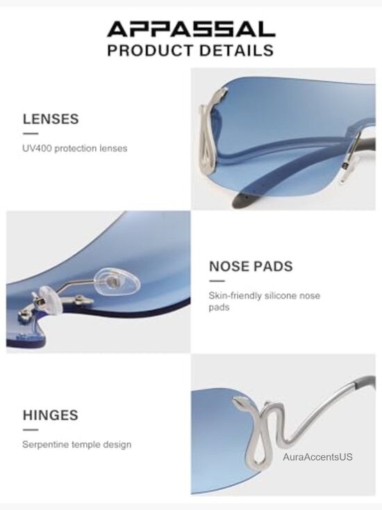 Rimless Y2K Oversized Wrap Around Sunglasses Snake Shades main image 4
